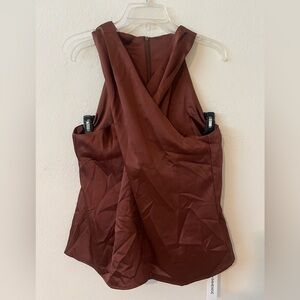 Commense Brown Satin Sleeveless Crisscross Top